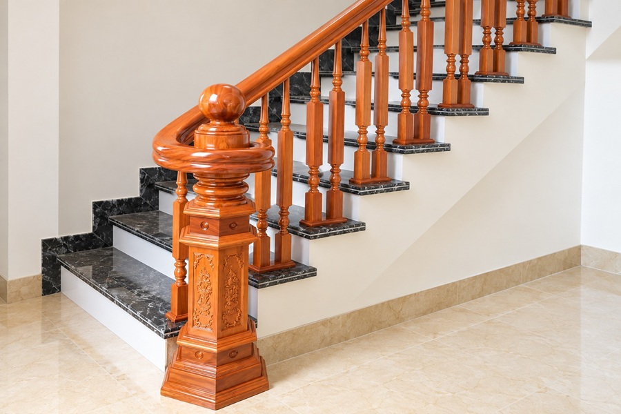 Mẫu tay vịn cầu thang gỗ sang trọng